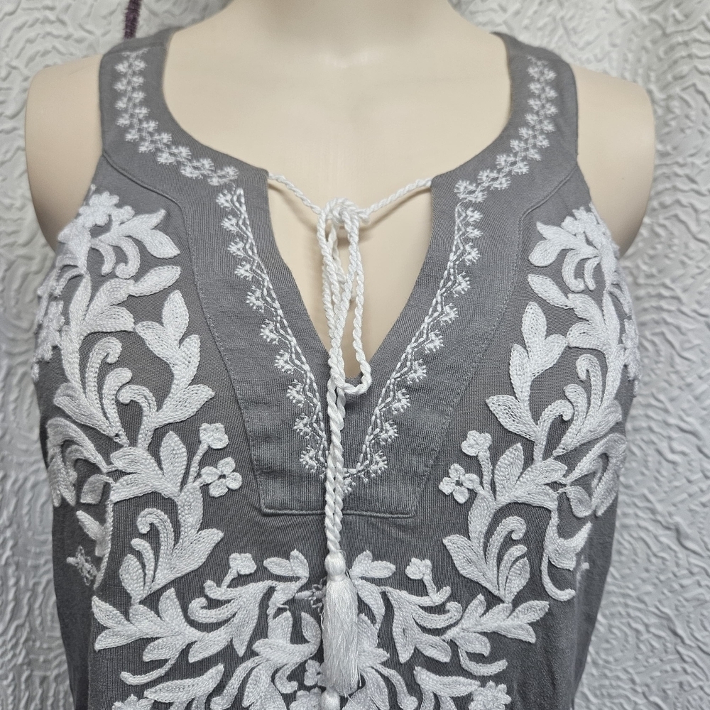 INC International Concepts Gray and White Embroidered Blouse